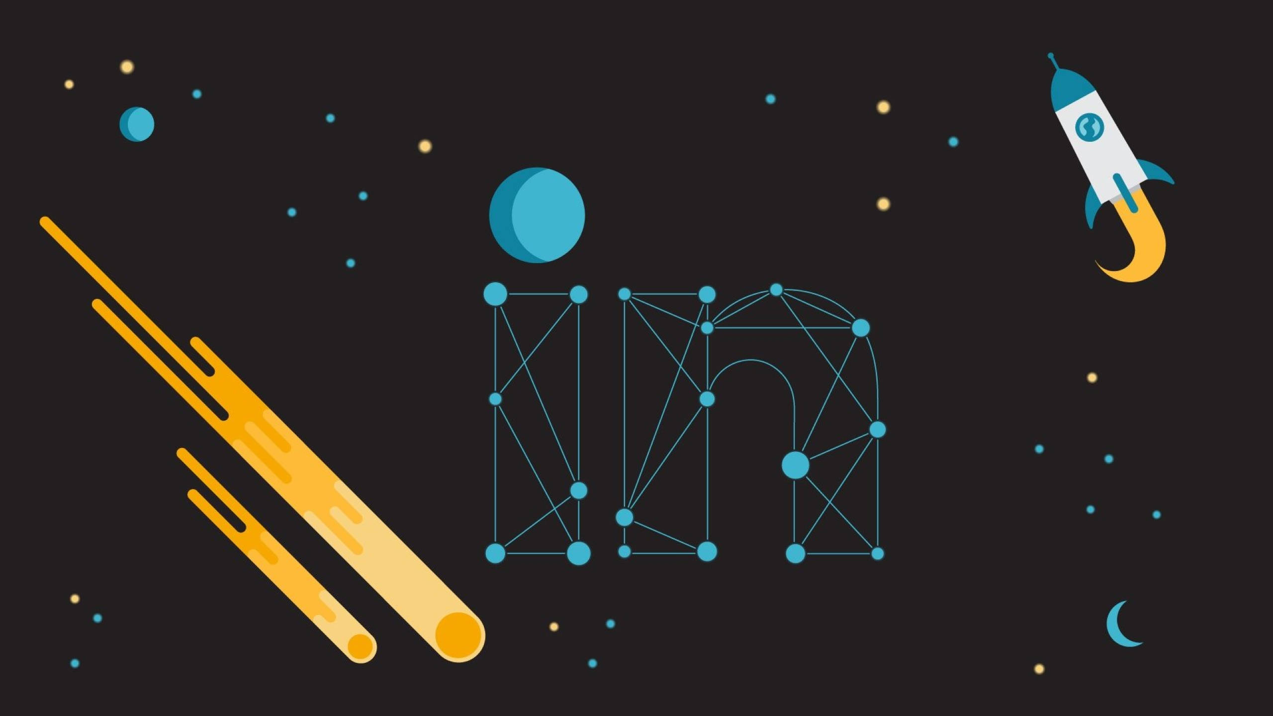 LinkedIn, rocket, shooting stars, 2K Desktop Wallpaper