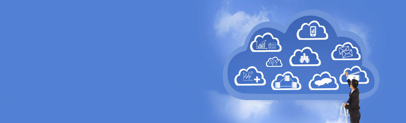 cloud, white tech icons, clear blue sky, HD Desktop Wallpaper