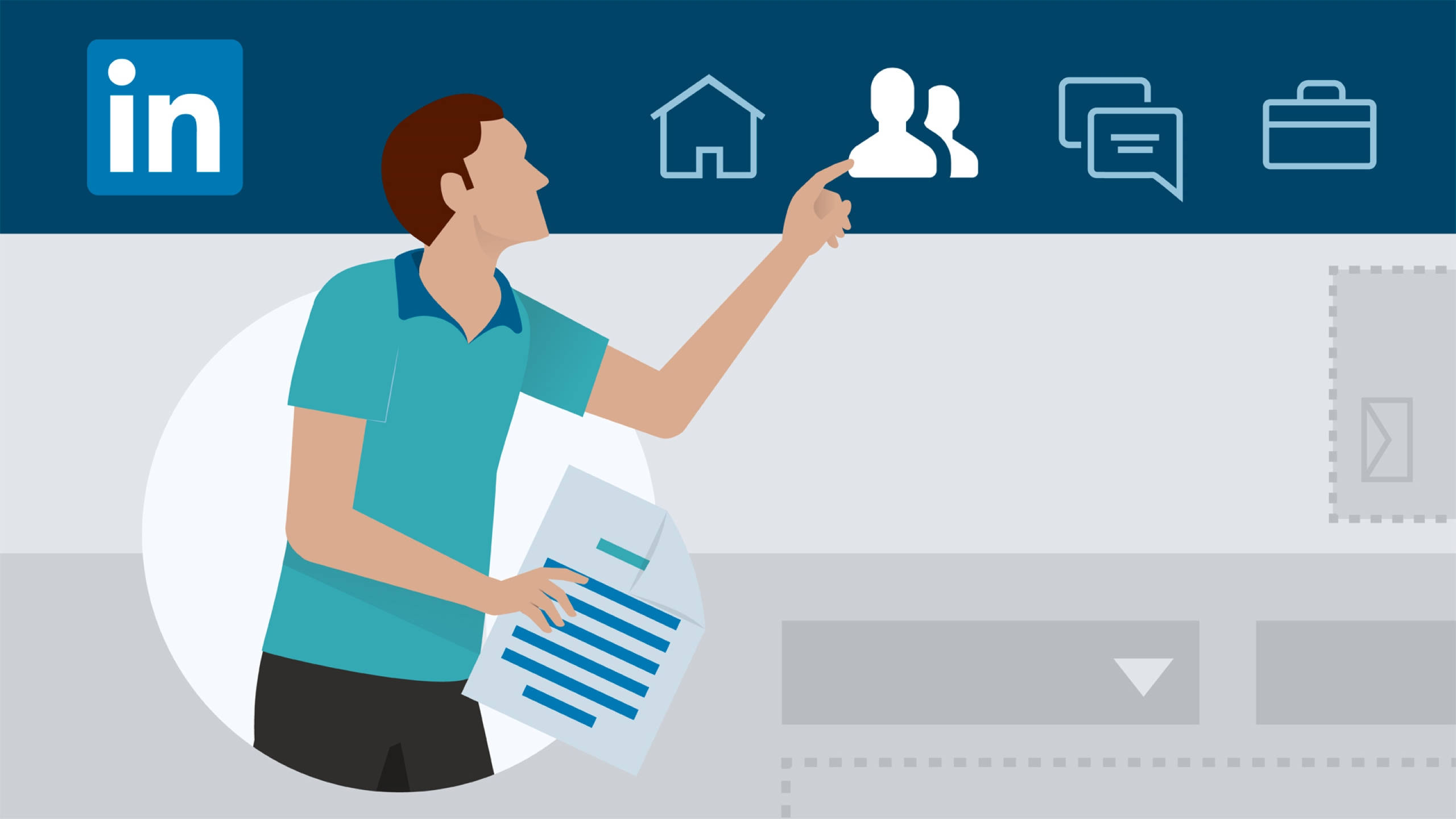 LinkedIn profile icon, teal shirt, document, 2K Desktop Wallpaper