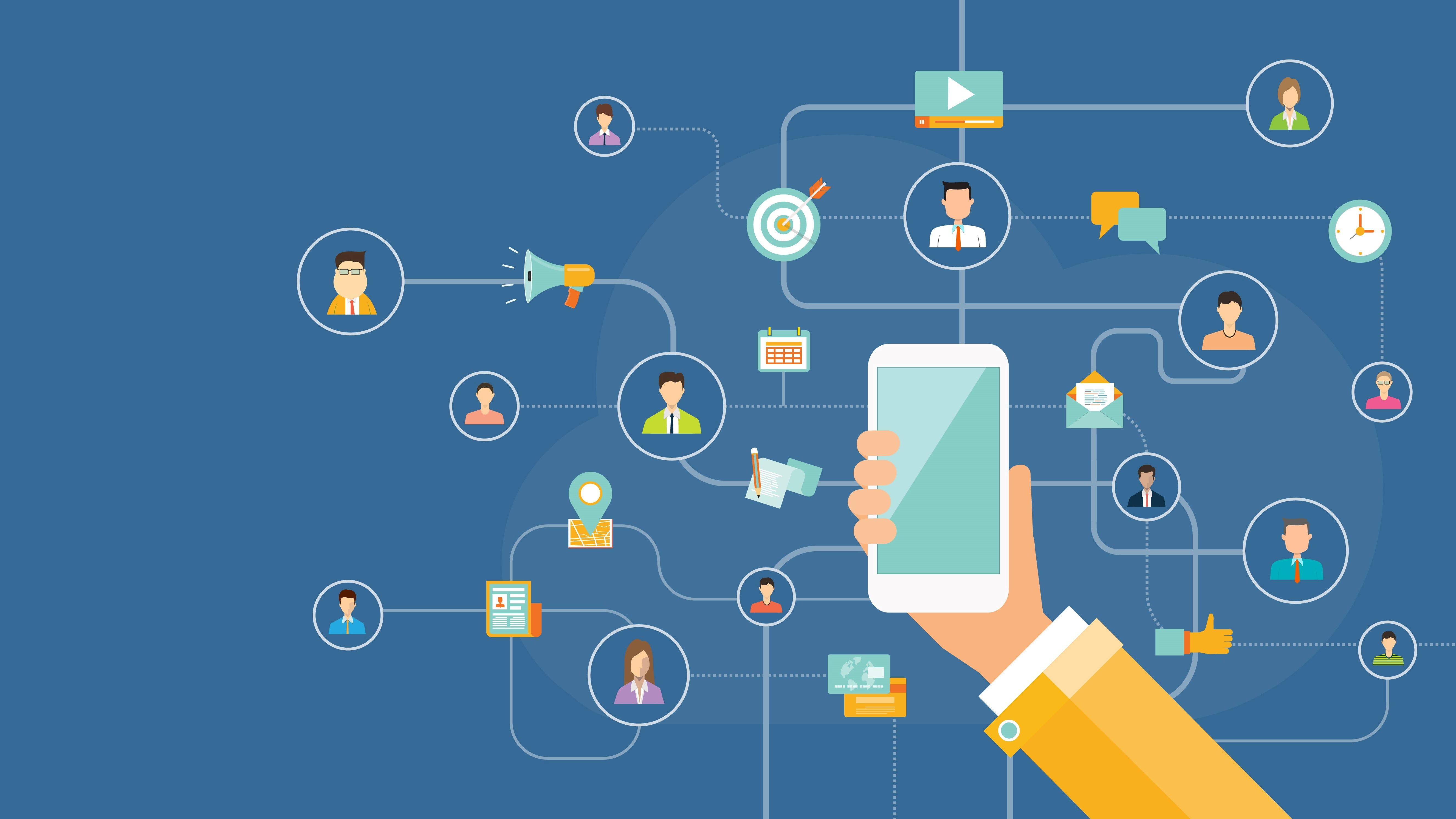 LinkedIn Mobile Access, smartphone, network of icons, 5K Desktop Wallpaper