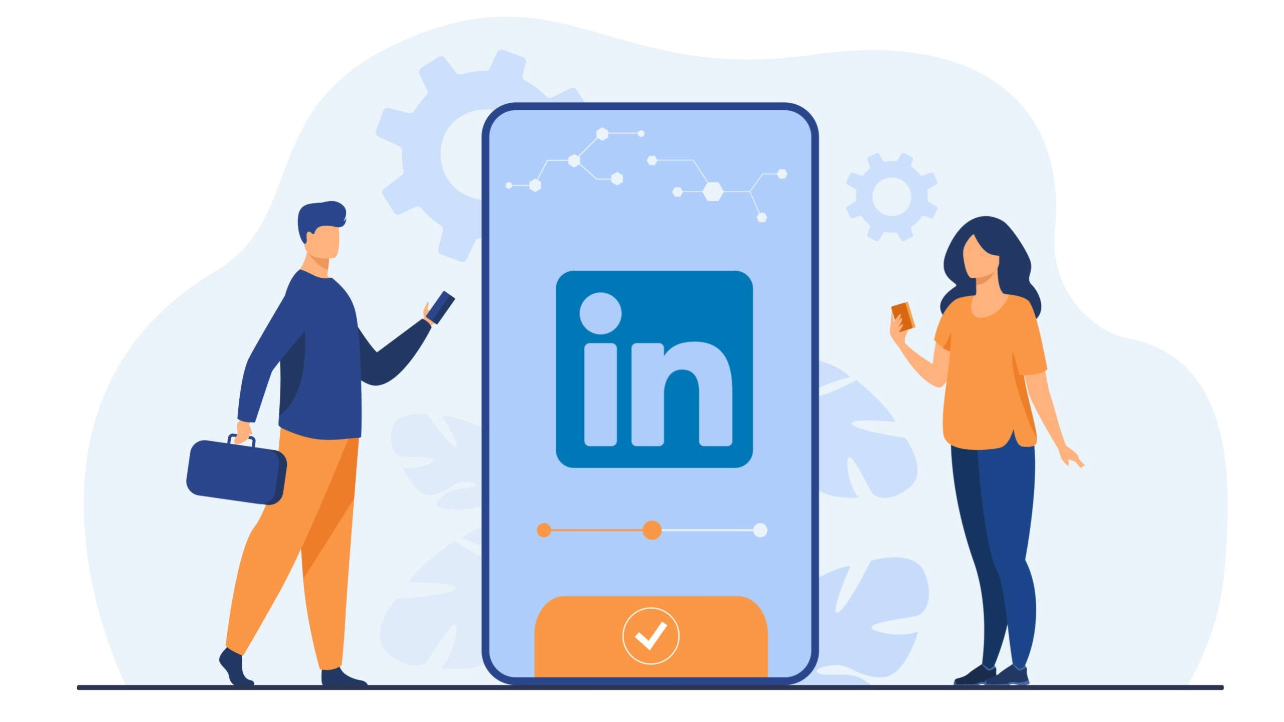LinkedIn, smartphone, checkmark, 2K Desktop Wallpaper