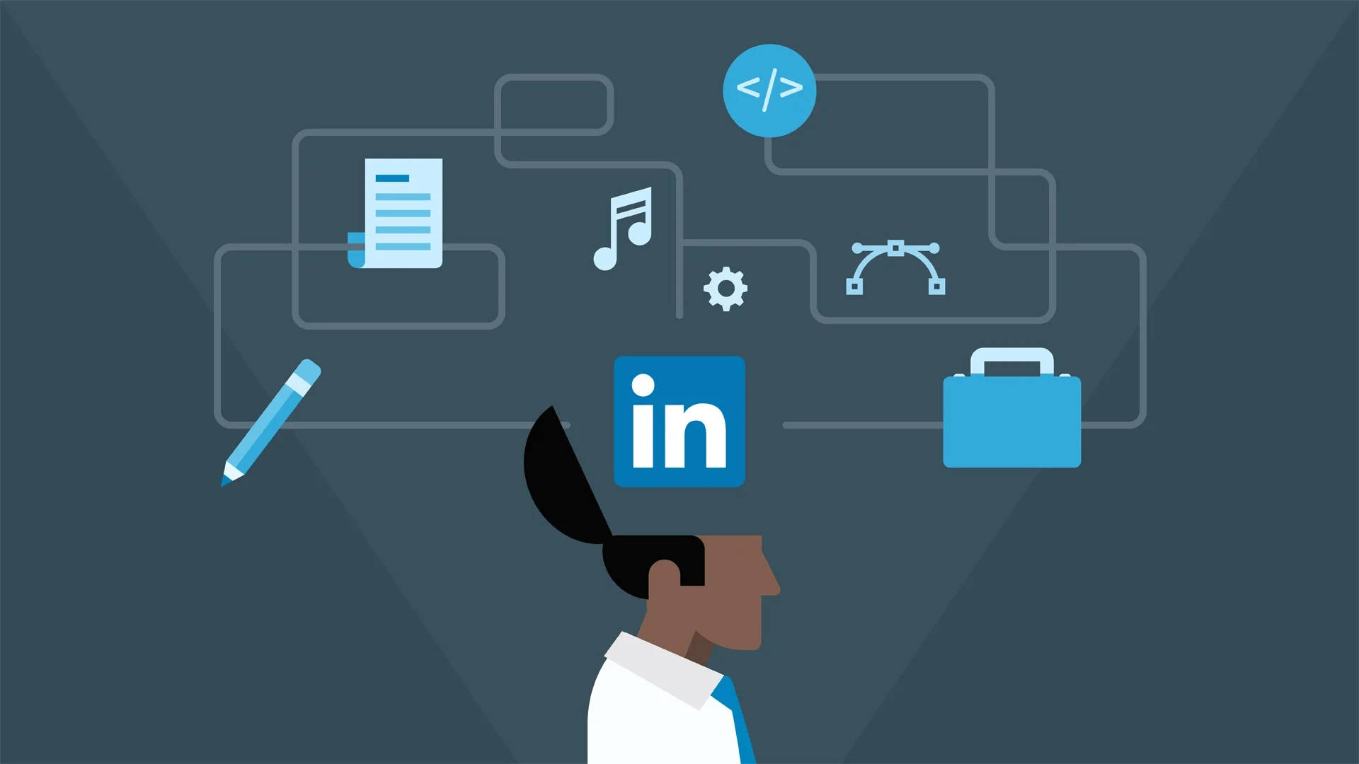 LinkedIn logo, coding, music settings, Full HD Desktop Wallpaper