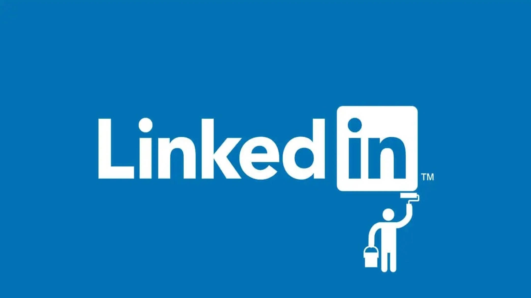 LinkedIn logo, painter icon, solid blue background, Full HD Desktop Wallpaper