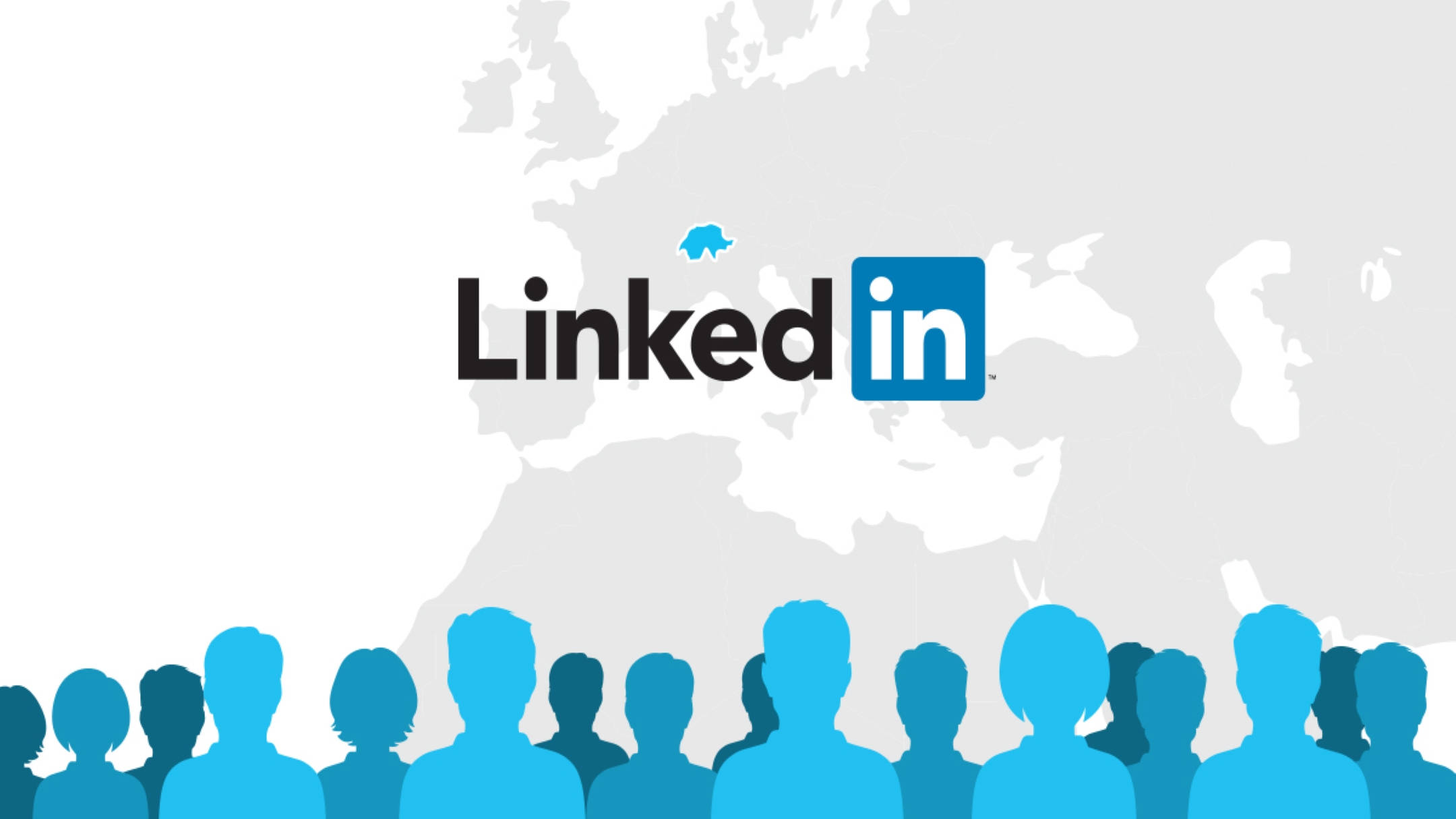 LinkedIn, blue silhouettes, gray map of Europe, Full HD Desktop Wallpaper