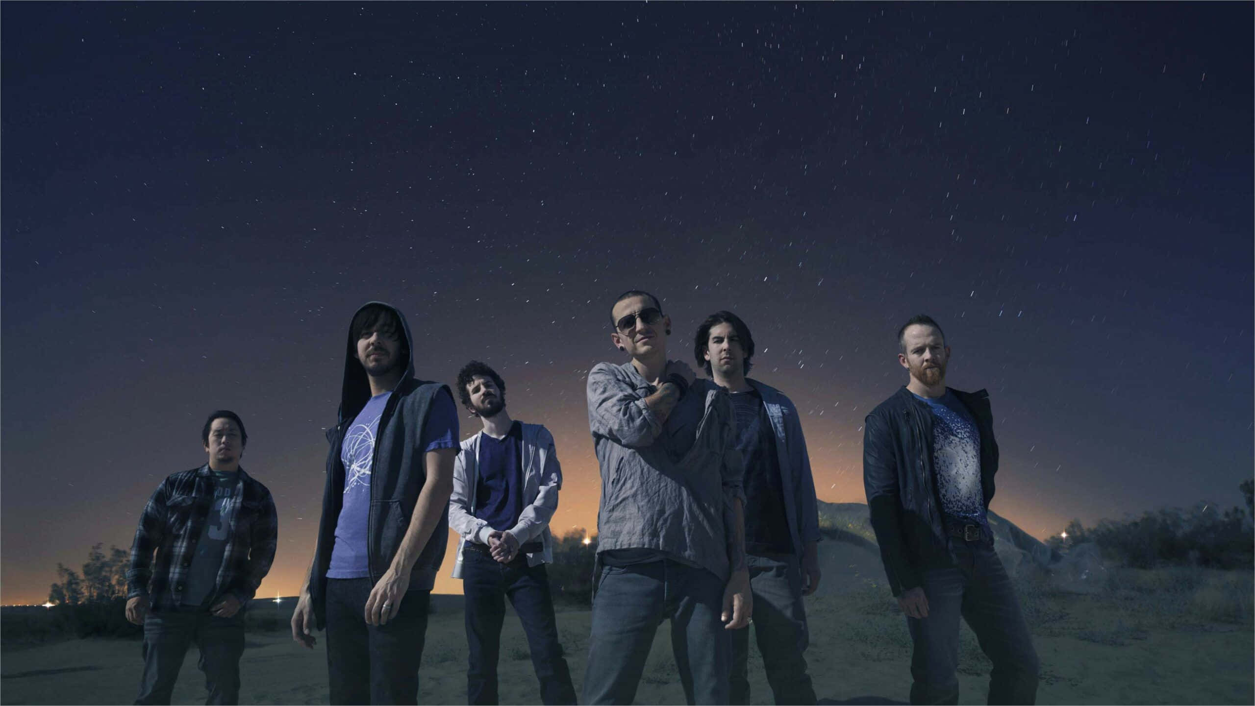 Linkin Park, starry night sky, glowing horizon, 2K Desktop Wallpaper