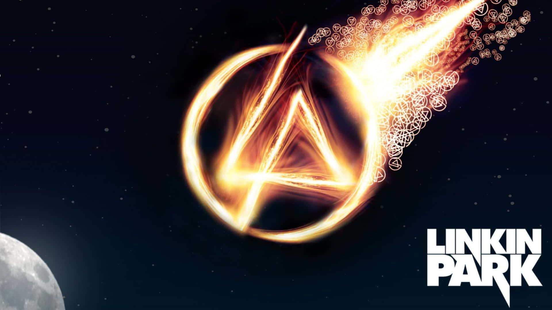 Linkin Park, fiery glowing logo, starry night sky, Full HD Desktop Wallpaper