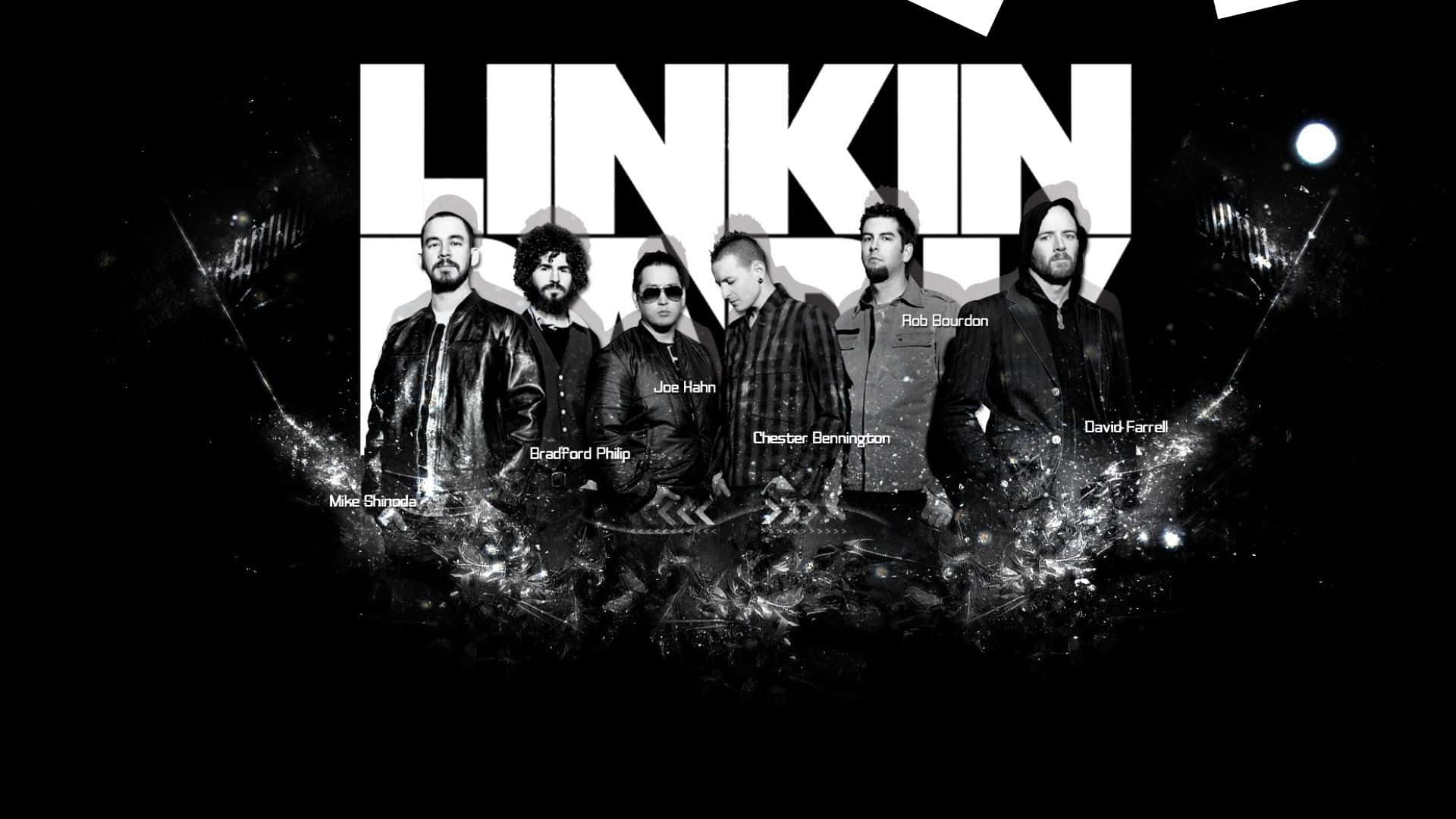 Linkin Park, band members, bold white text, Full HD Desktop Wallpaper