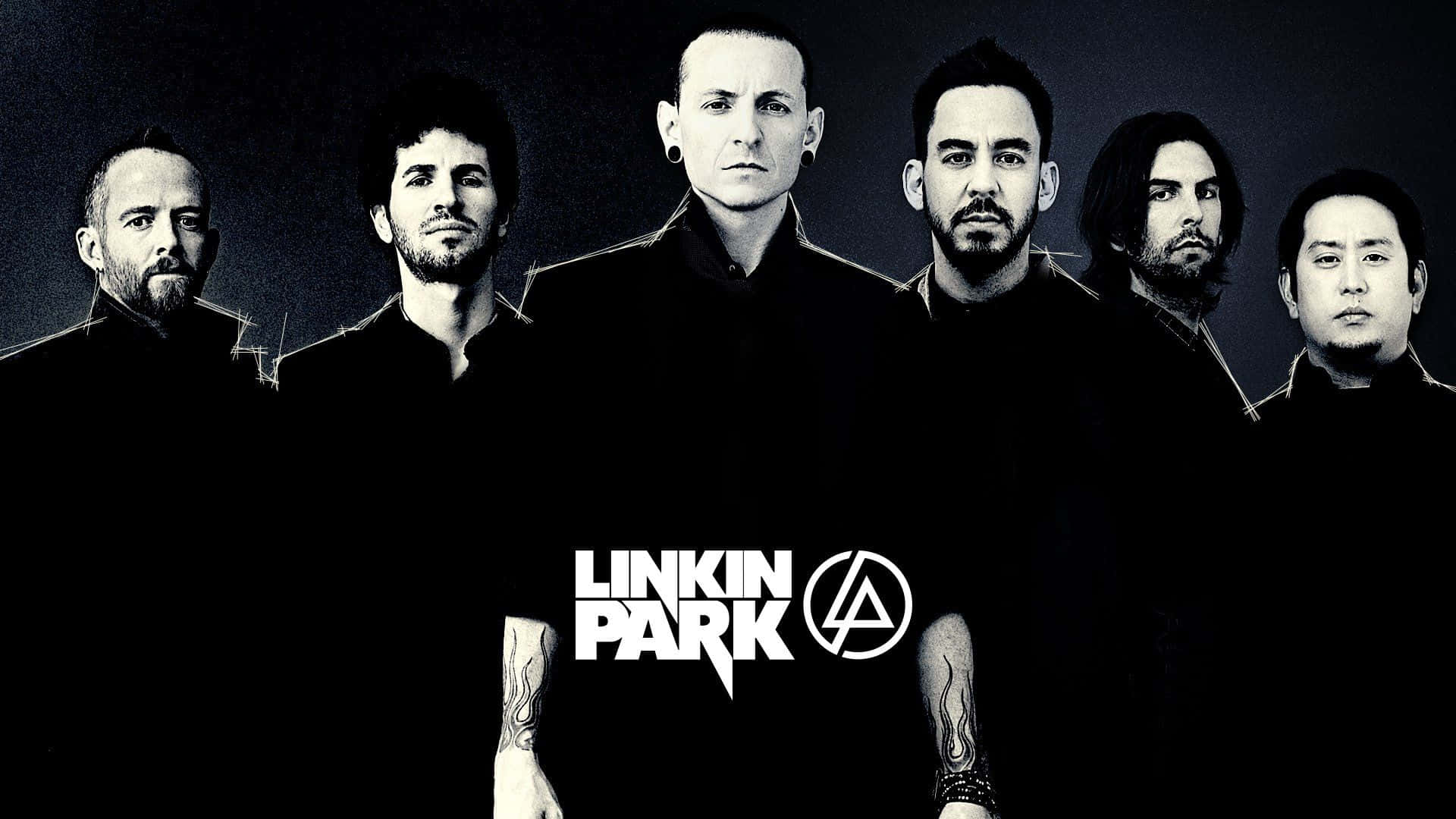 Linkin Park, black shirts, dark background, Full HD Desktop Wallpaper