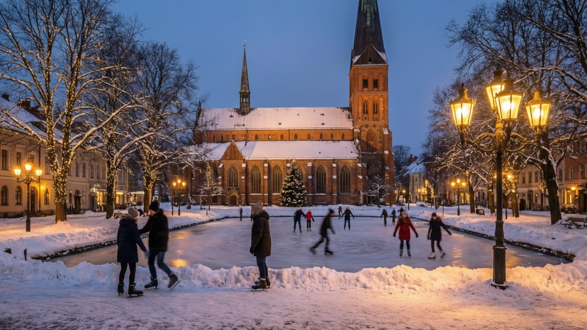 Winter Wonderland, snow, Christmas lights, Full HD Desktop Wallpaper