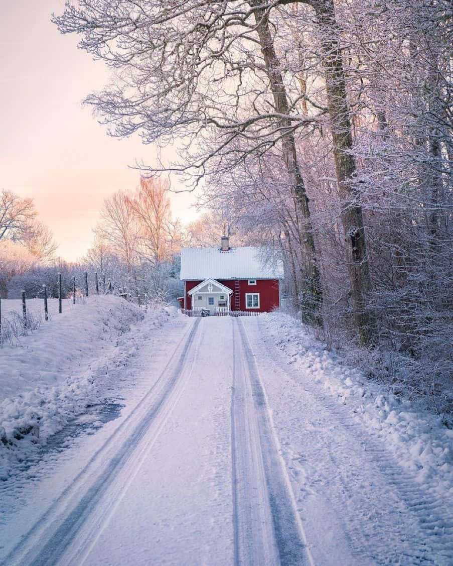 Linköping, dusk, snow-covered road, SD Phone Wallpaper