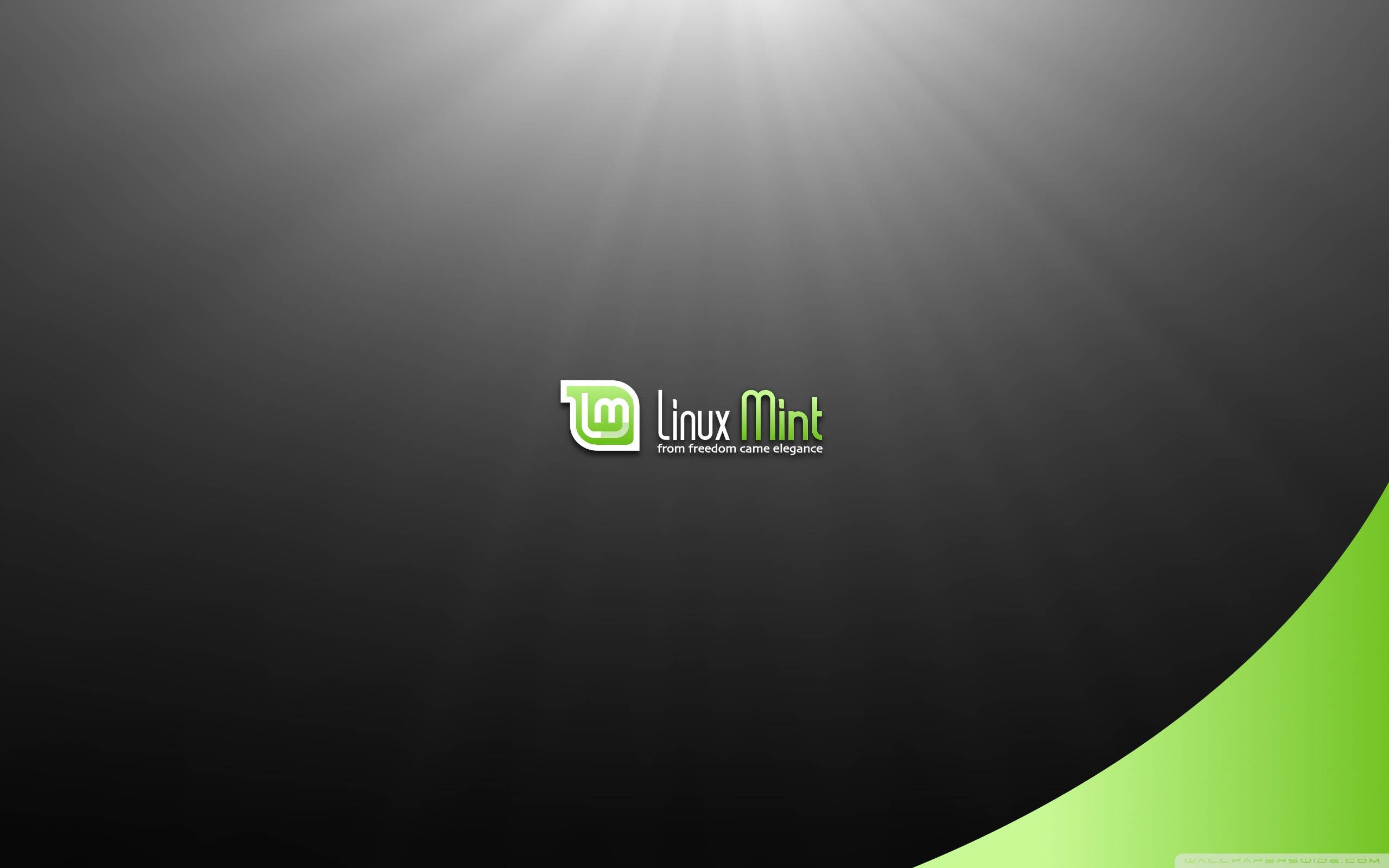 Linux Mint, glowing light, dark gradient background, 2K Desktop Wallpaper