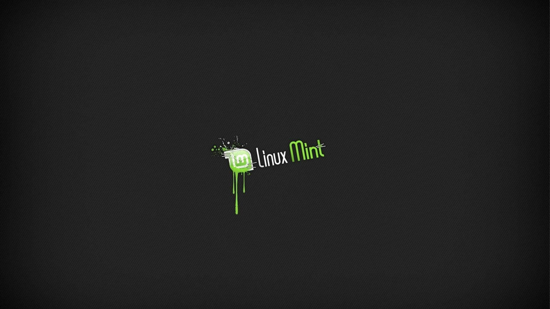 Linux Mint, green paint splatter, dark textured background, Full HD Desktop Wallpaper
