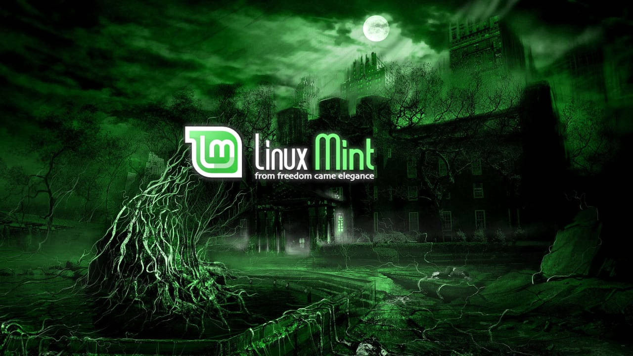 Linux Mint, haunted mansion, full moon, HD Desktop Wallpaper