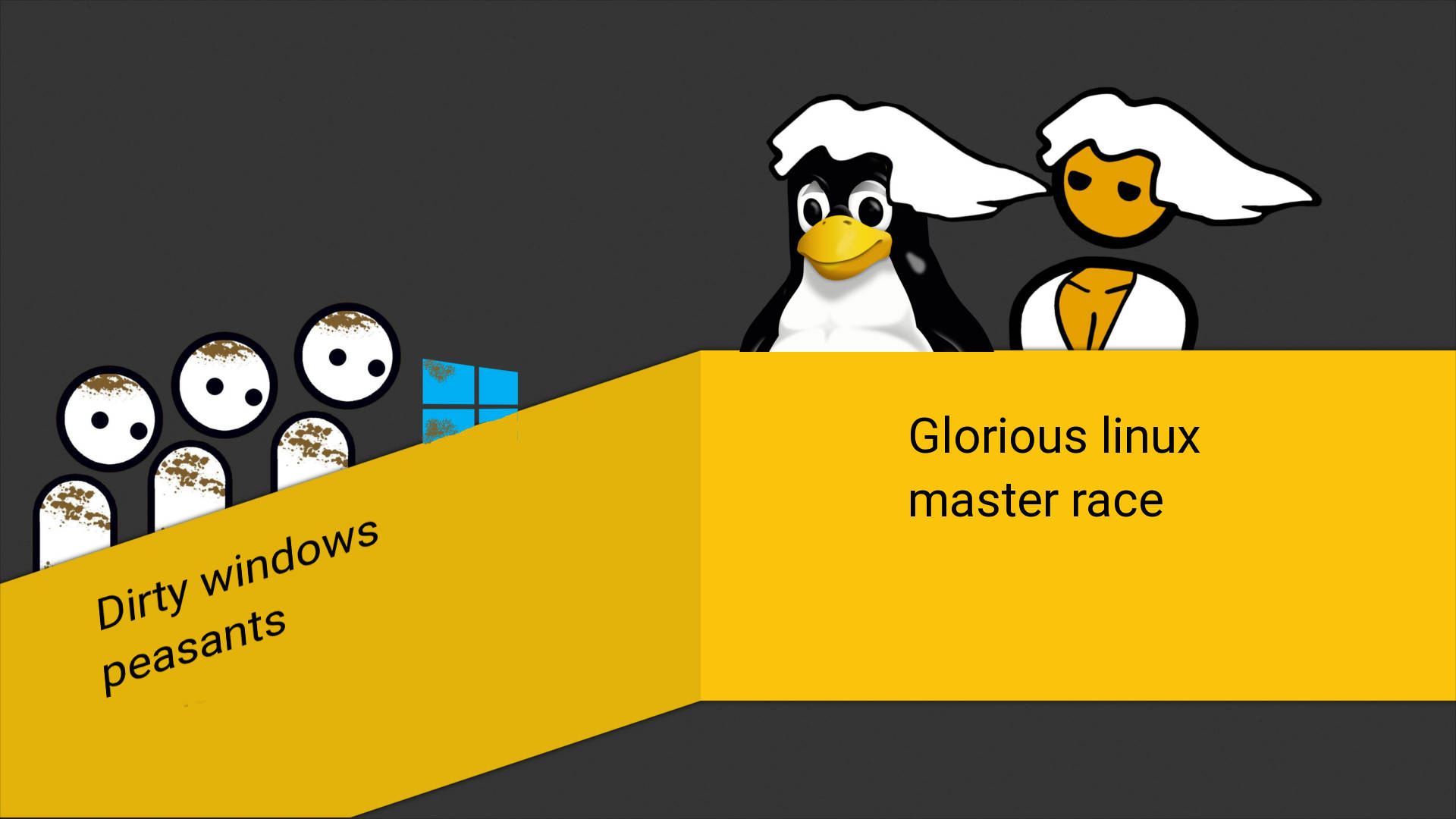Linux OS, penguins, humanoid figure, Full HD Desktop Wallpaper