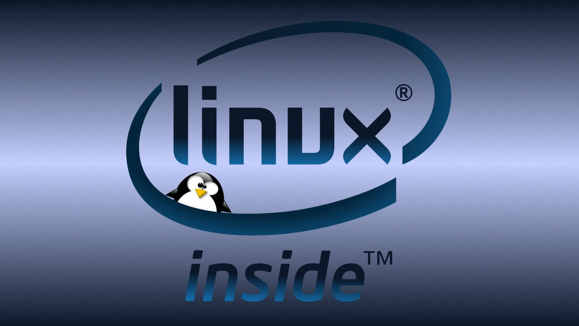 Linux OS, penguin mascot, gradient blue background, Full HD Desktop Wallpaper