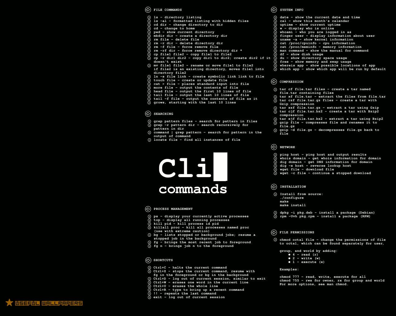 Linux, CLI commands, black background, HD Desktop Wallpaper