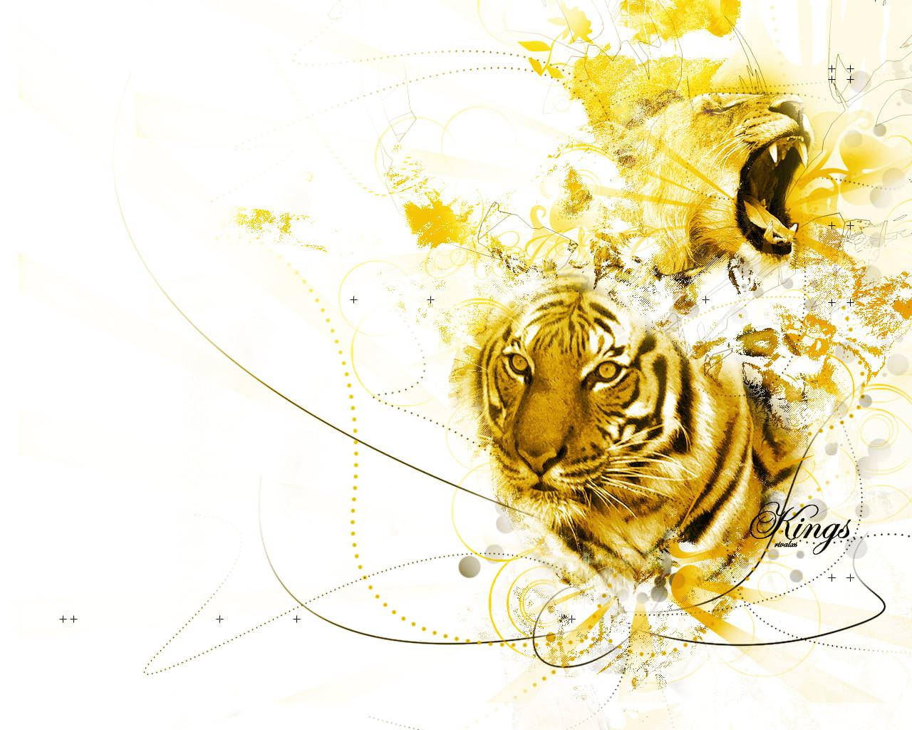yellow lion, tiger, golden abstract swirls, HD Desktop Wallpaper