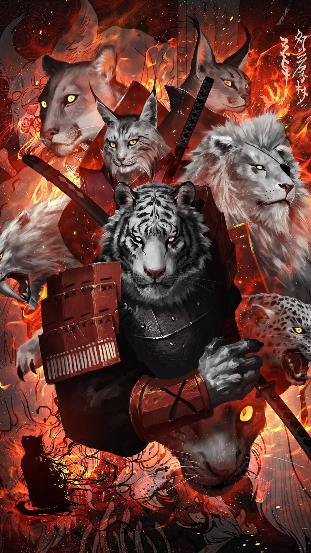 samurai style, white tiger warrior, armor, Full HD Phone Wallpaper