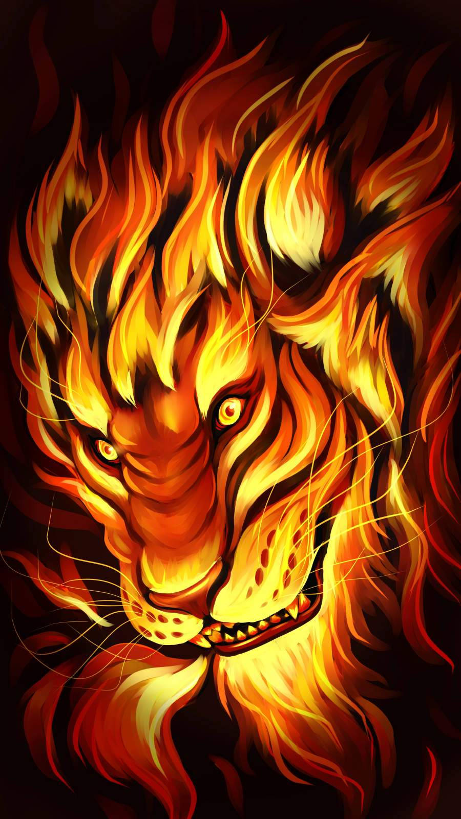 enraged fire lion, fierce lion's head, vibrant orange and yellow flames, HD Phone Wallpaper