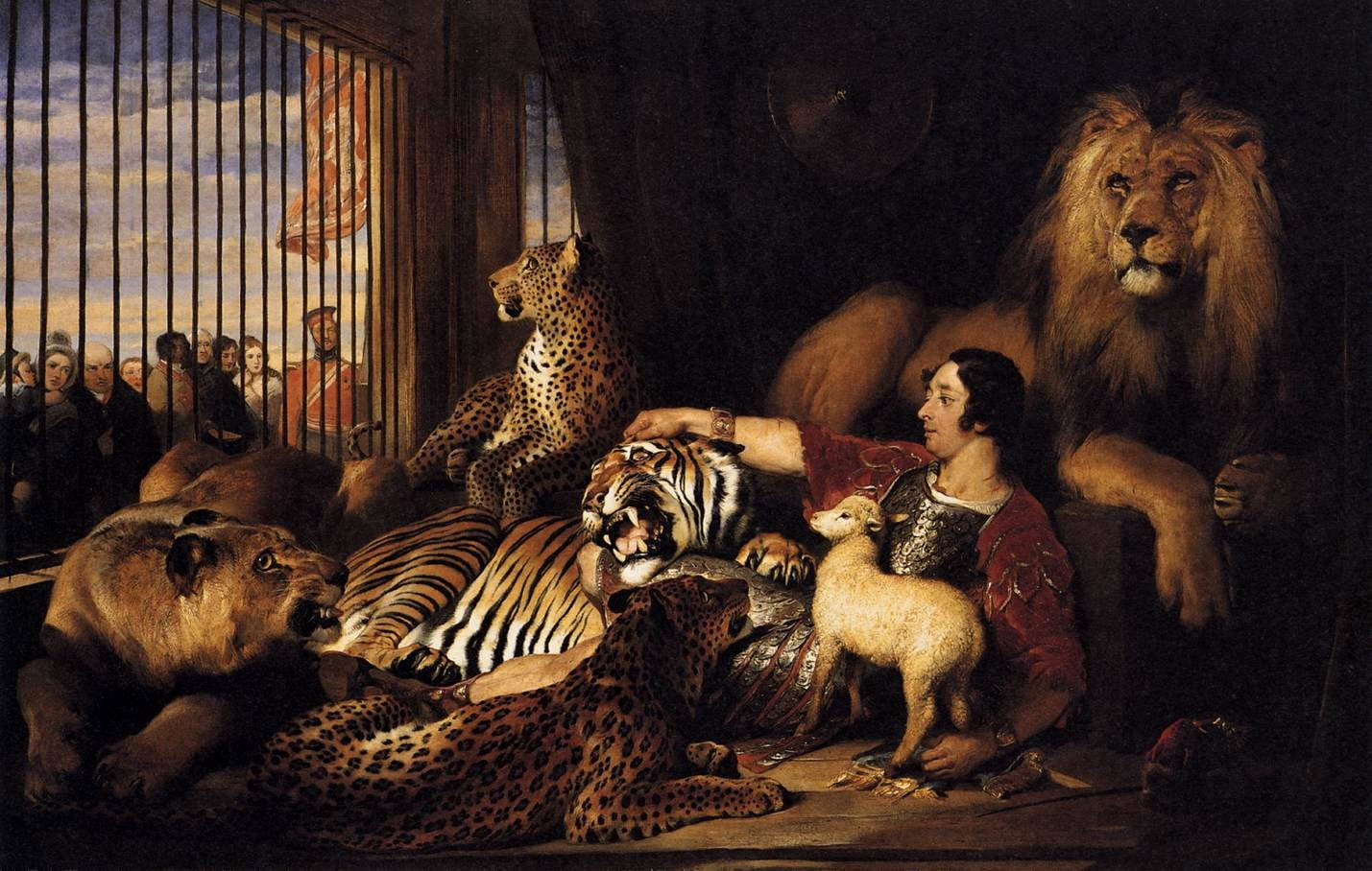 caged lion and tiger group painting, ornate robes, tiger, HD Desktop Wallpaper