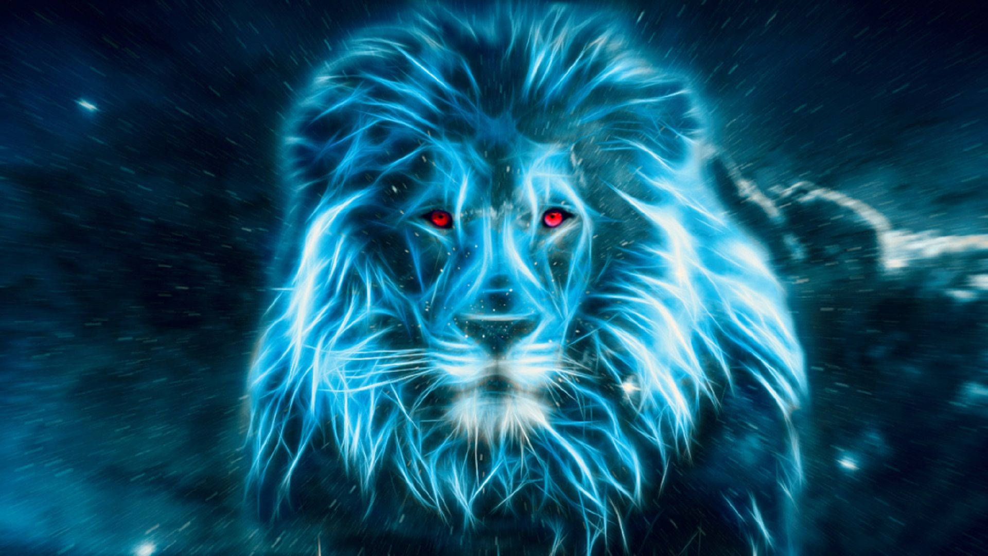 Cool Lion Blue Glowing Body, electric blue fur, glowing red eyes, Full HD Desktop Wallpaper
