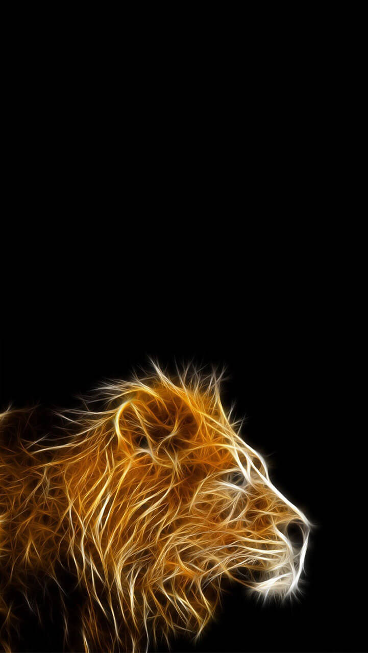 glowing lion's head, fiery orange and white streaks, pure black background, HD Phone Wallpaper
