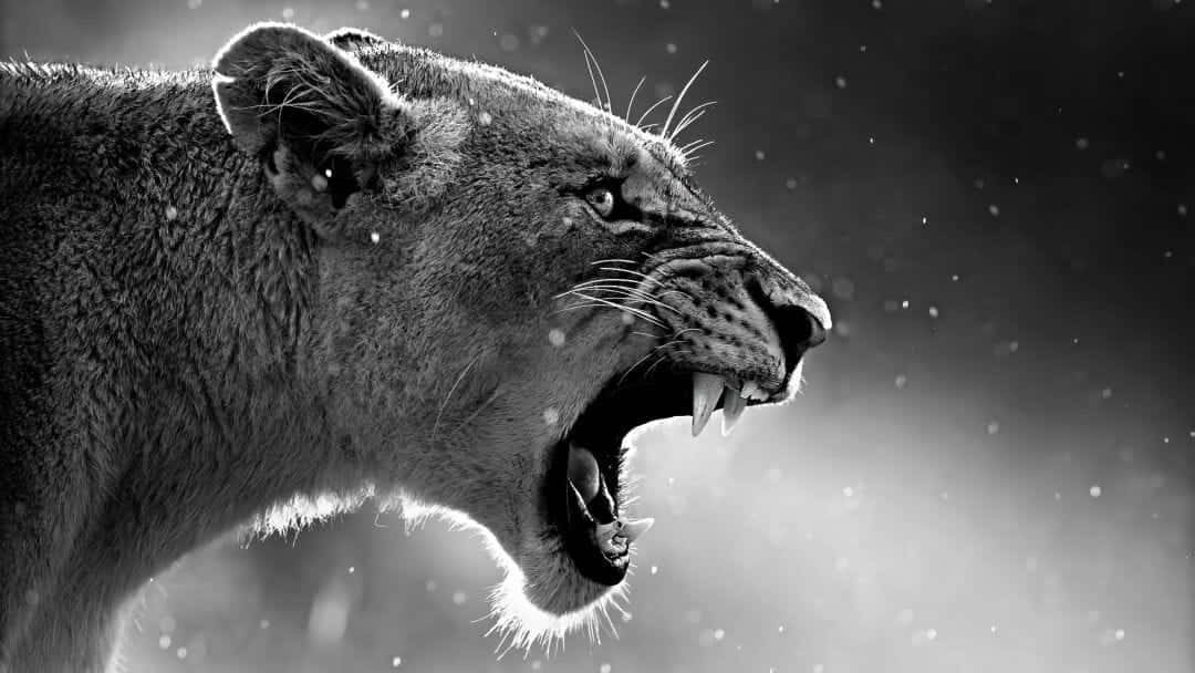 black and white lion, lioness, snowflakes, SD Desktop Wallpaper