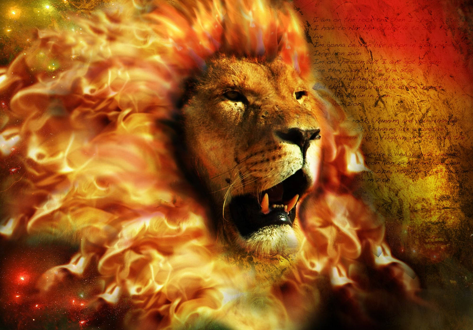 Fire Lion, vintage paper backdrop, textured fiery background, Full HD Desktop Wallpaper