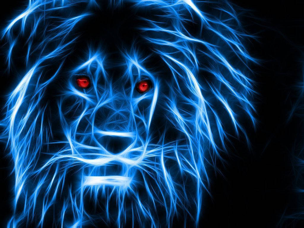 Blue Fire Lion, red eyes, glowing blue electric, SD Desktop Wallpaper