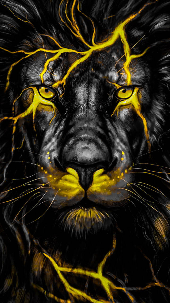 Lion Face, yellow streaks, black lion, HD Phone Wallpaper