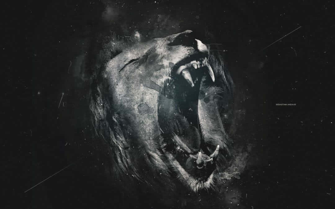 Black And White Lion, roaring lion, cosmic darkness, SD Desktop Wallpaper