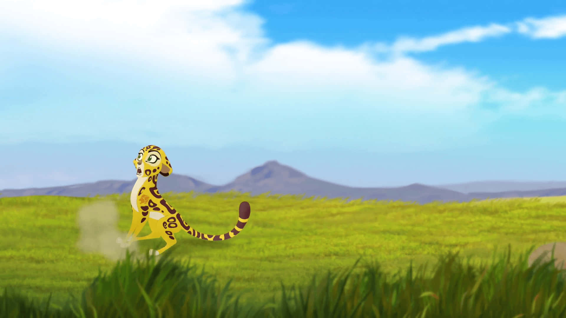 Lion Guard, cartoon cheetah, grassy plain, Full HD Desktop Wallpaper