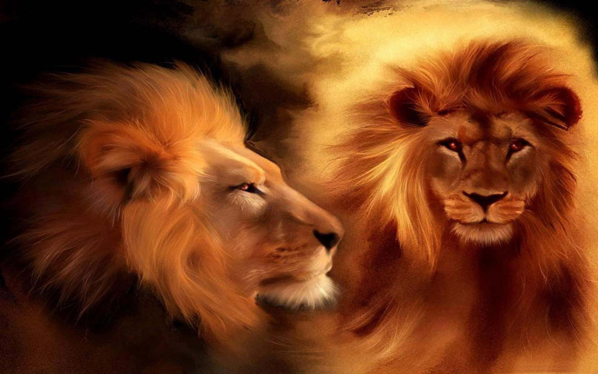 Lion Face, smokey amber backdrop, golden manes, Full HD Desktop Wallpaper