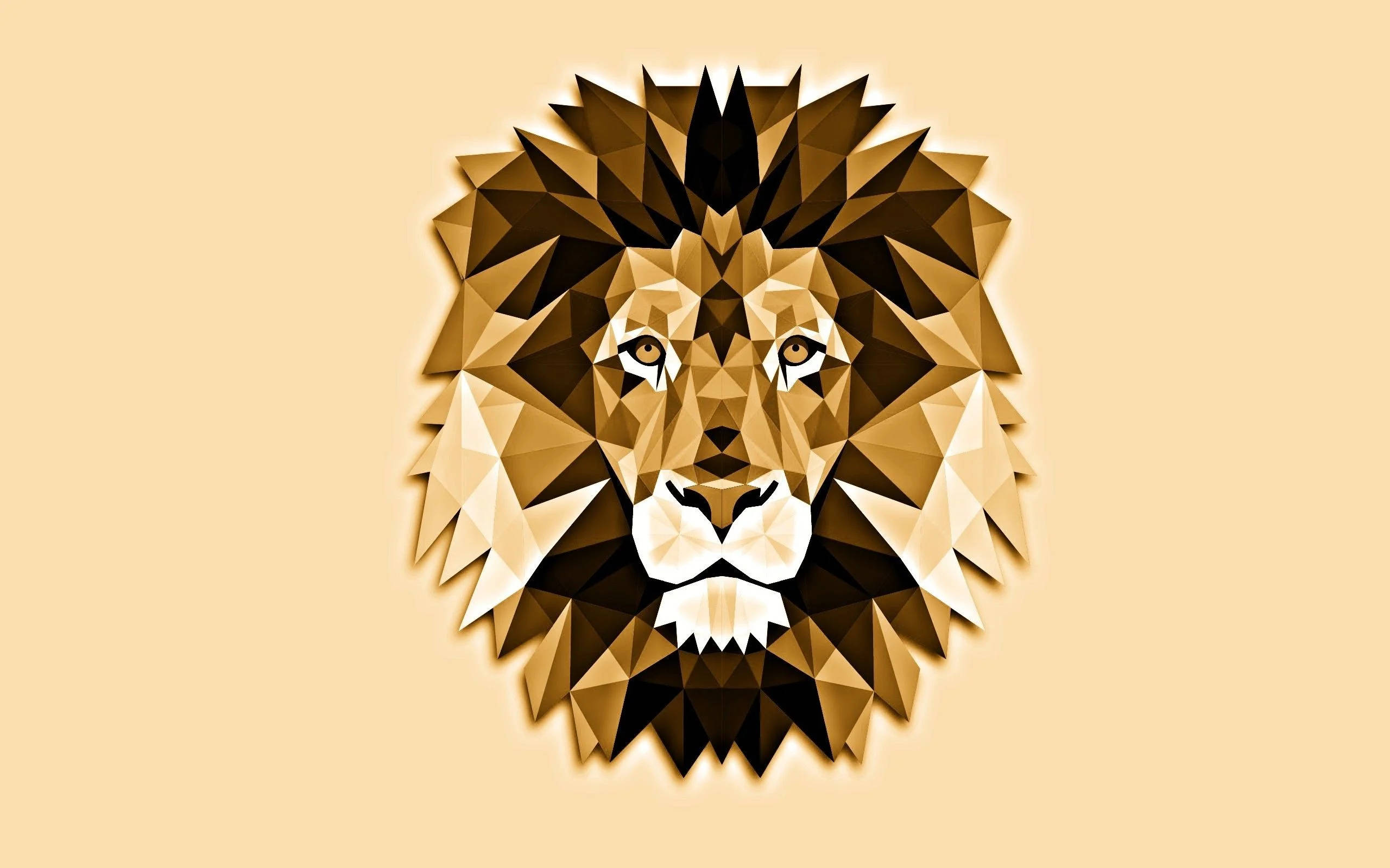 lion head, polygon, gold, 2K Desktop Wallpaper