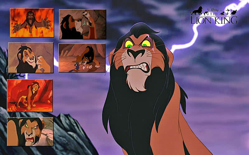 Lion King Scar, glowing green eyes, stormy purple sky, SD Desktop Wallpaper