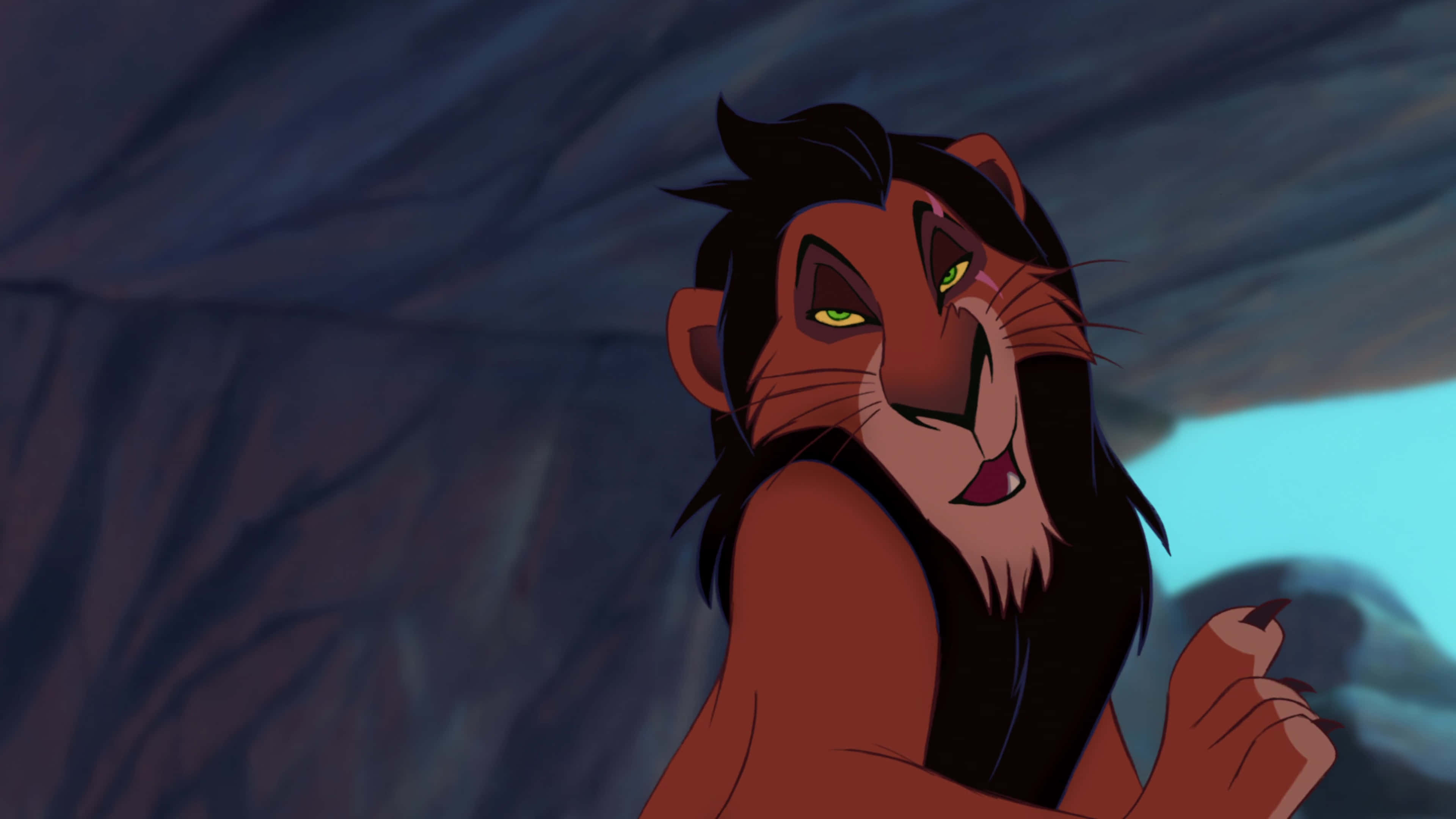 Lion King Scar, glowing green eyes, dark mane, 4K Desktop Wallpaper