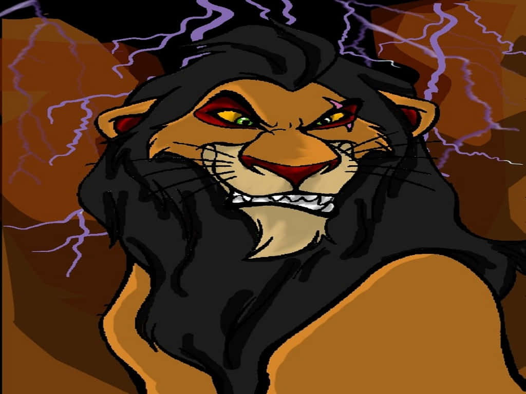 Lion King Scar, glowing eyes, stormy backdrop, SD Desktop Wallpaper