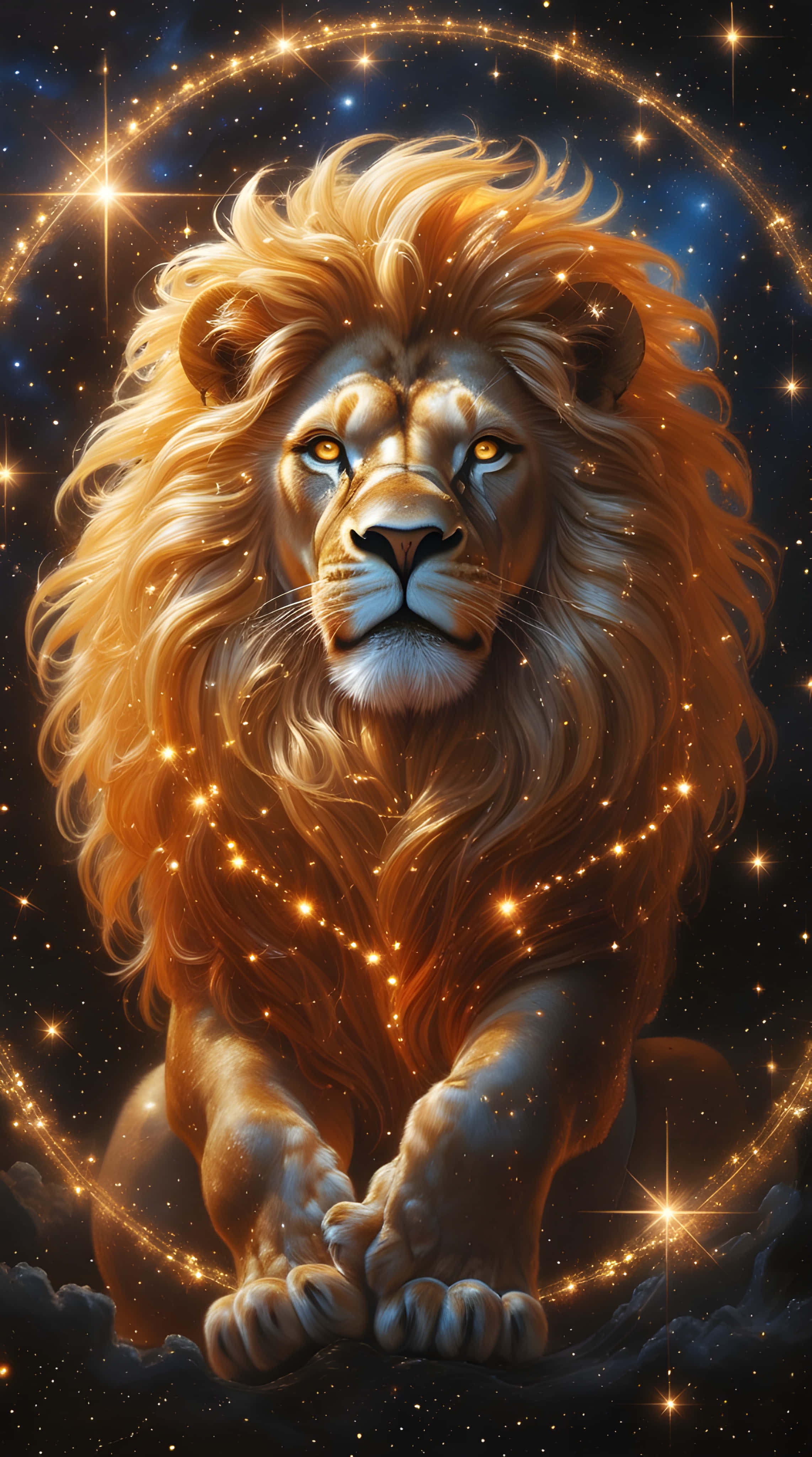 The Lion King, golden lion, glowing eyes, 4K Phone Wallpaper