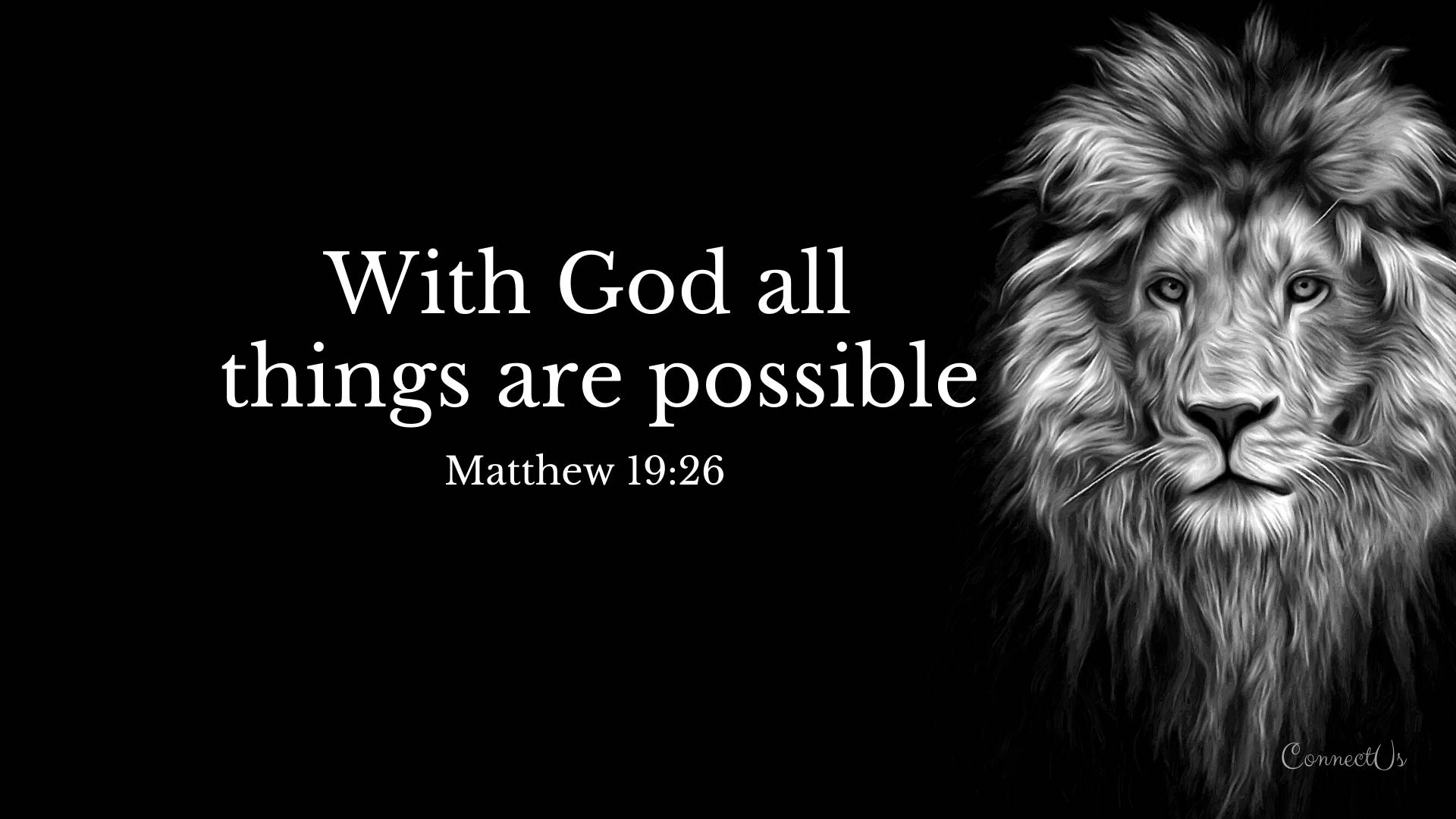 Matthew 19:26, grayscale, black background, Full HD Desktop Wallpaper