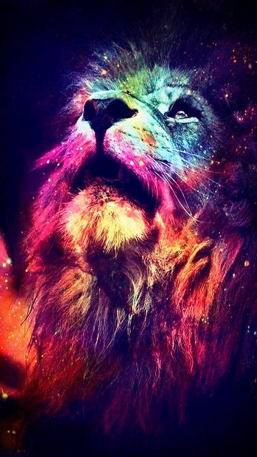 Lion, cosmic neon hues, starry night sky, HD Phone Wallpaper