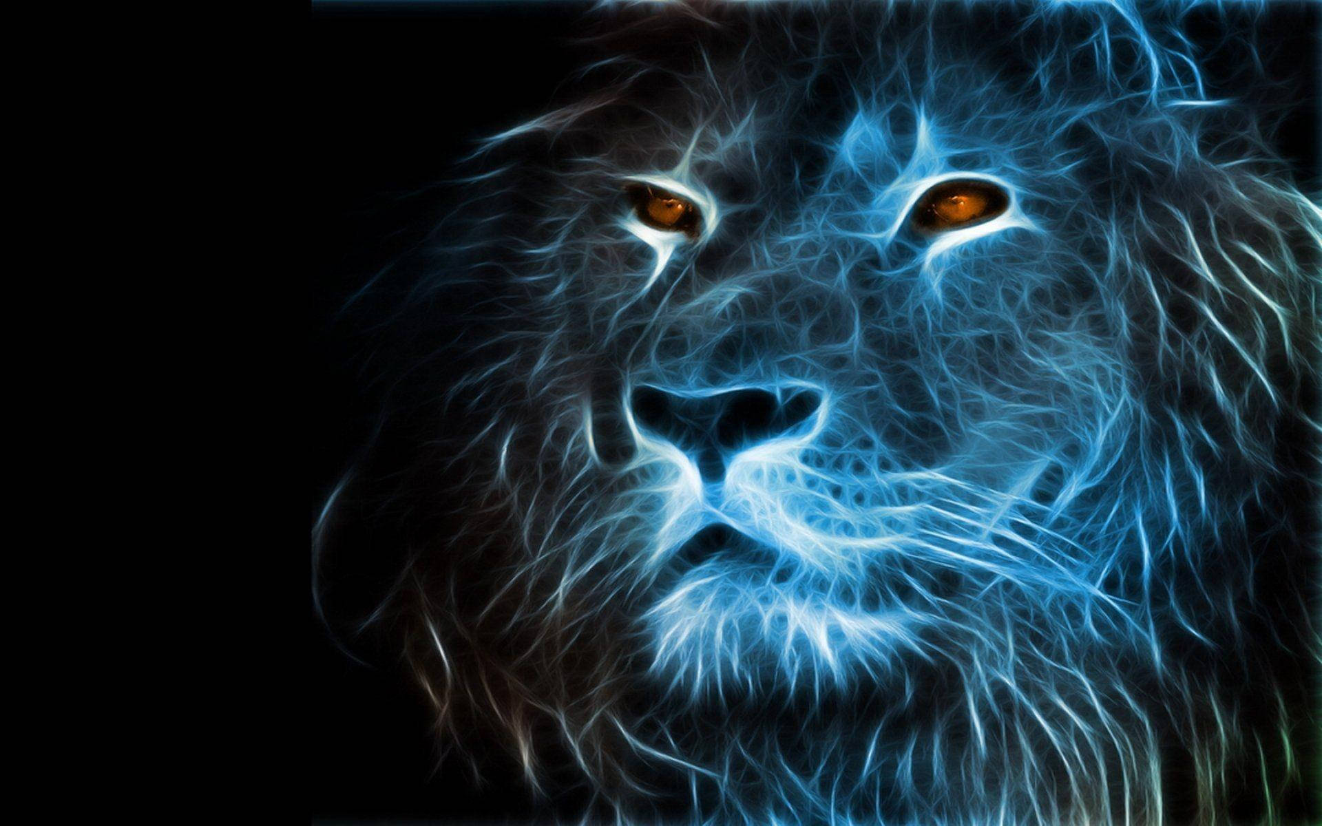 blue headed 3d lion, electric blue energy, amber eyes, Full HD Desktop Wallpaper