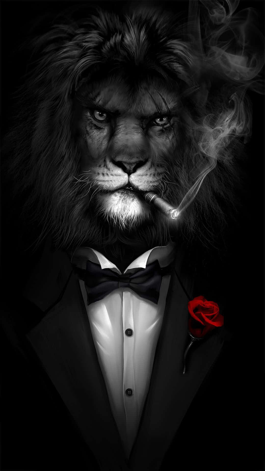 Lion, tuxedo, cigar, Full HD Phone Wallpaper