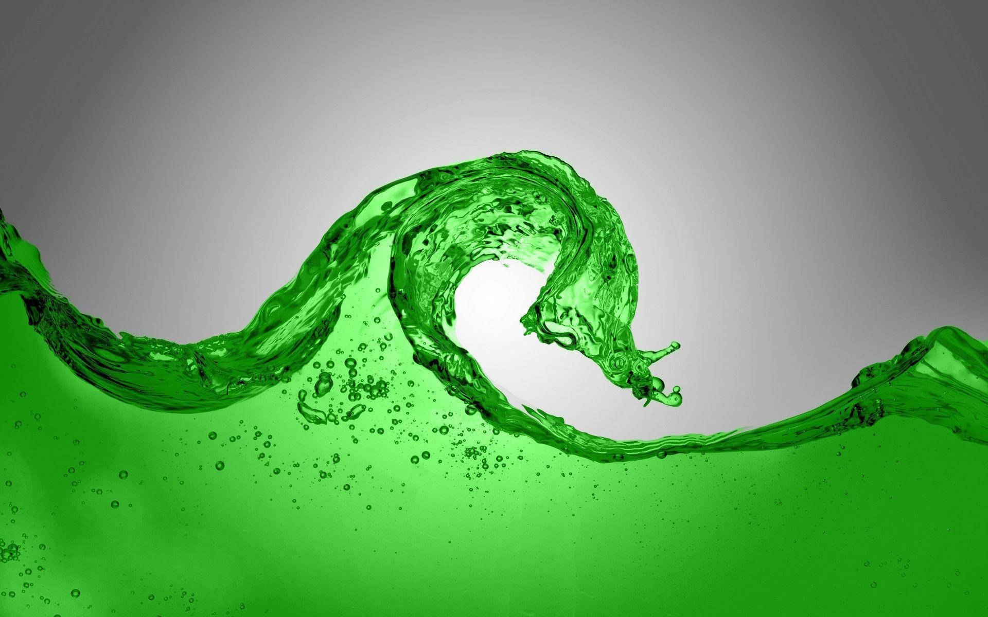 green liquid, curved wave, sparkling droplets, Full HD Desktop Wallpaper