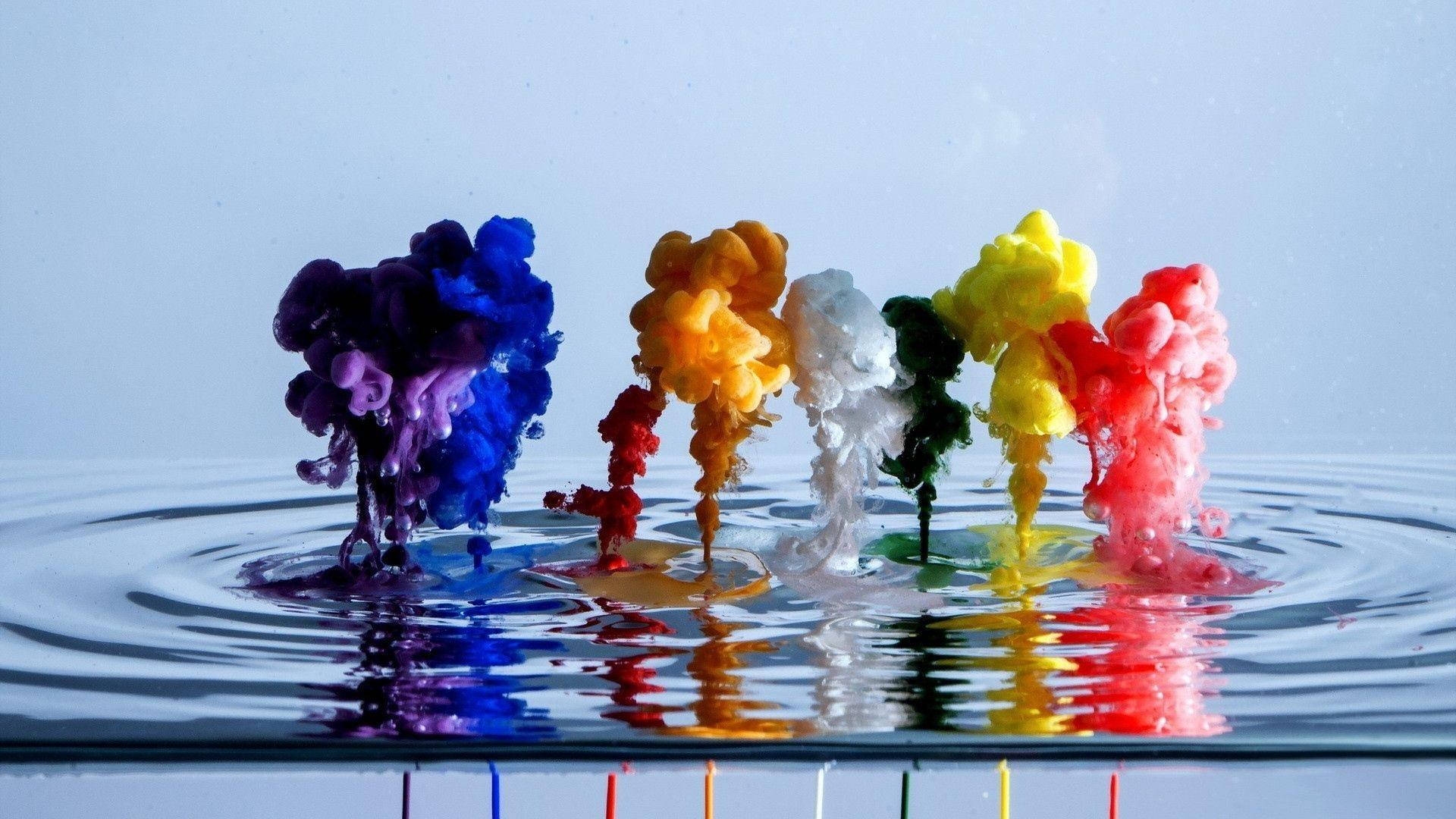 Colorful Plumes, liquid, vibrant colored inks, Full HD Desktop Wallpaper
