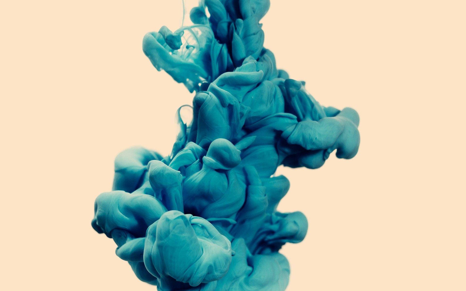 cyan liquid smoke dye, turquoise ink, peach background, Full HD Desktop Wallpaper