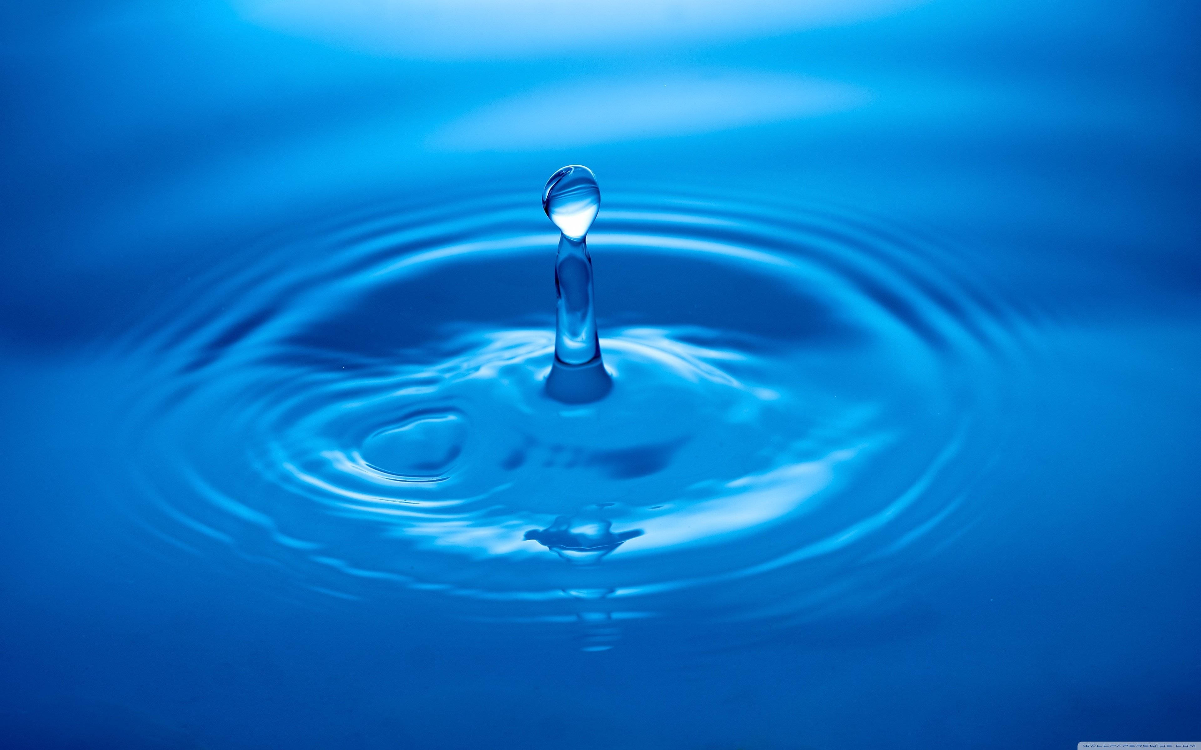 blue liquid, blue water droplet, concentric ripples, 4K Desktop Wallpaper