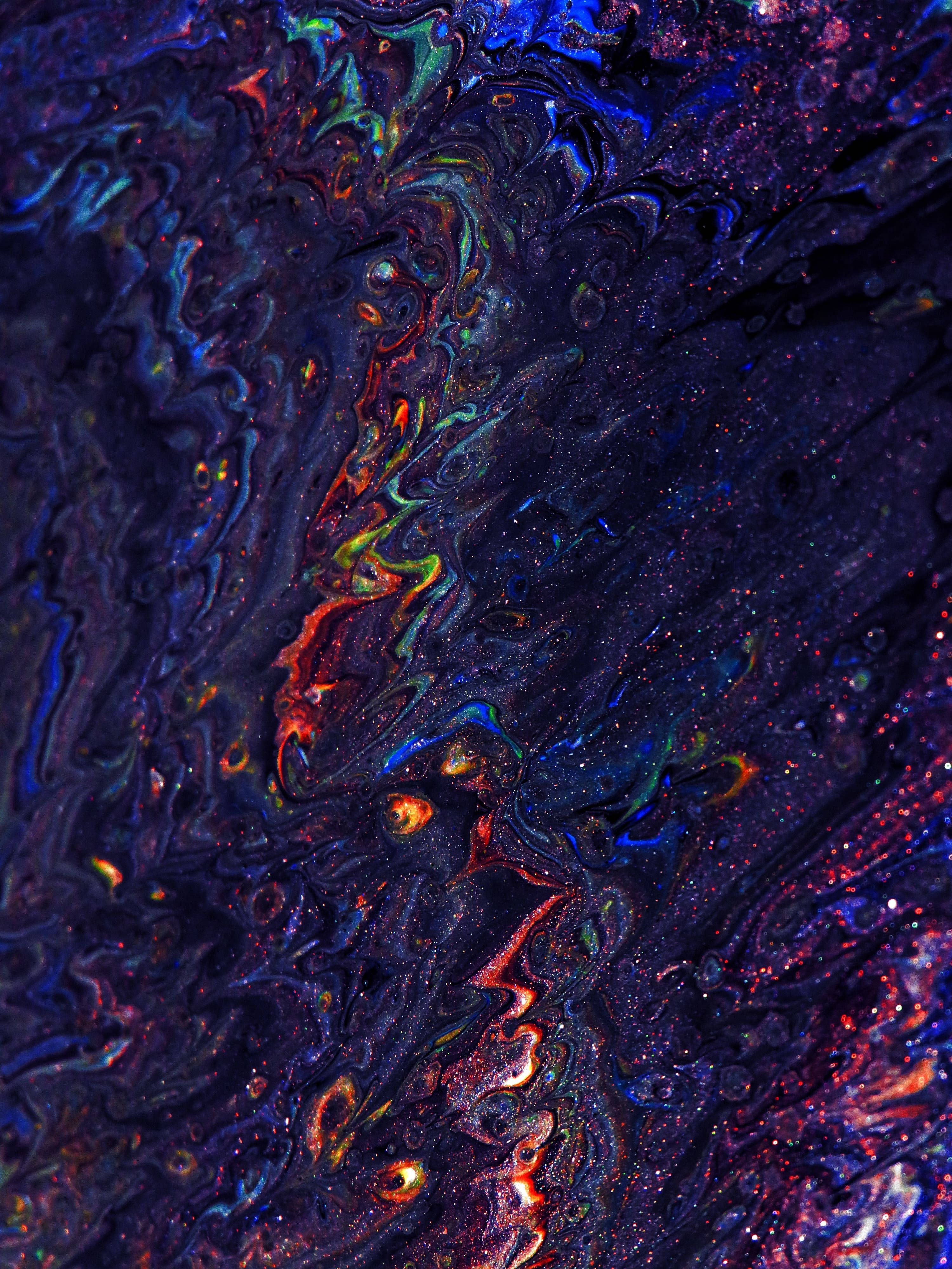 Liquid, glitter, deep blue purple, 4K Phone Wallpaper