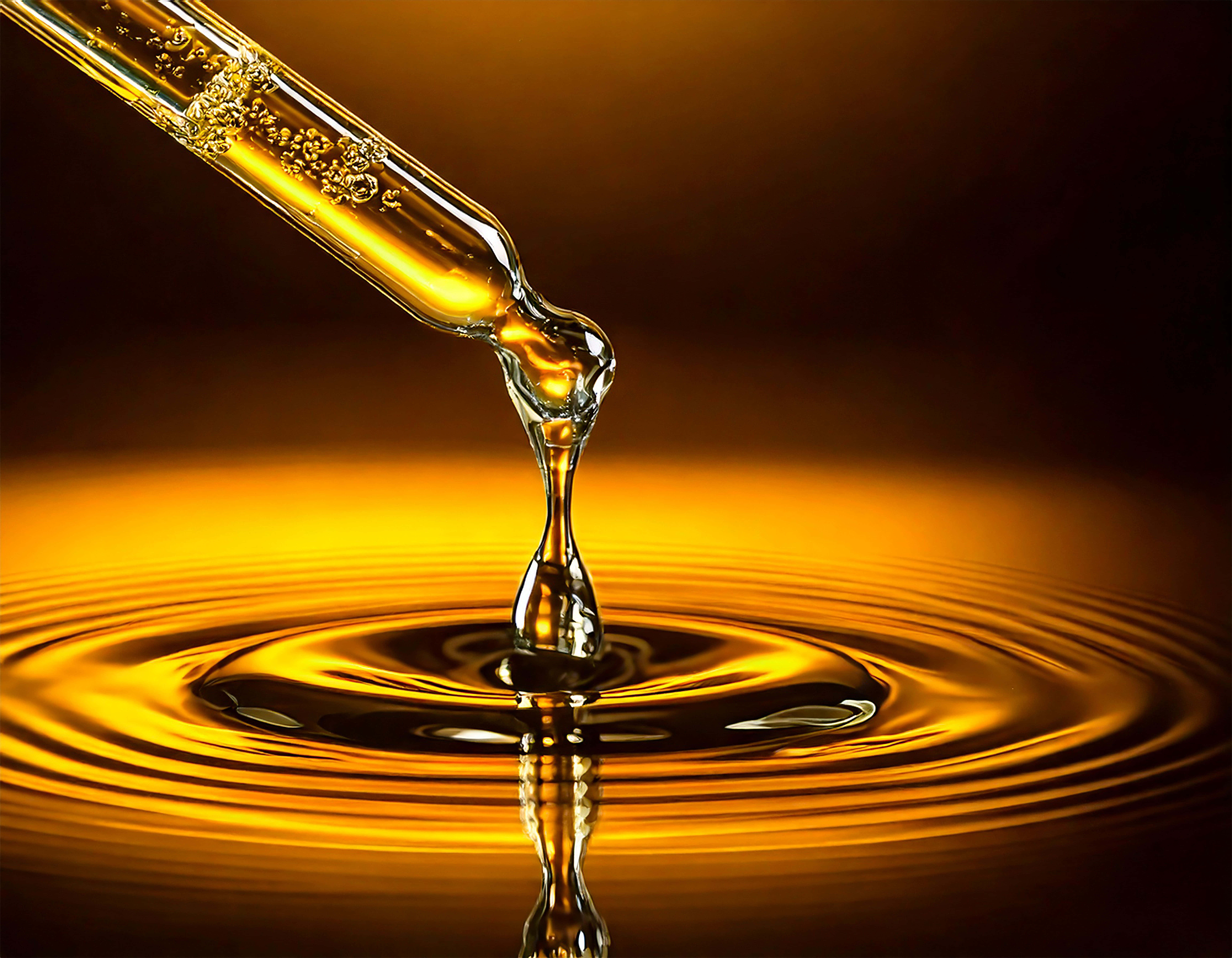 Dropper, golden liquid, glass pipette, 8K Desktop Wallpaper
