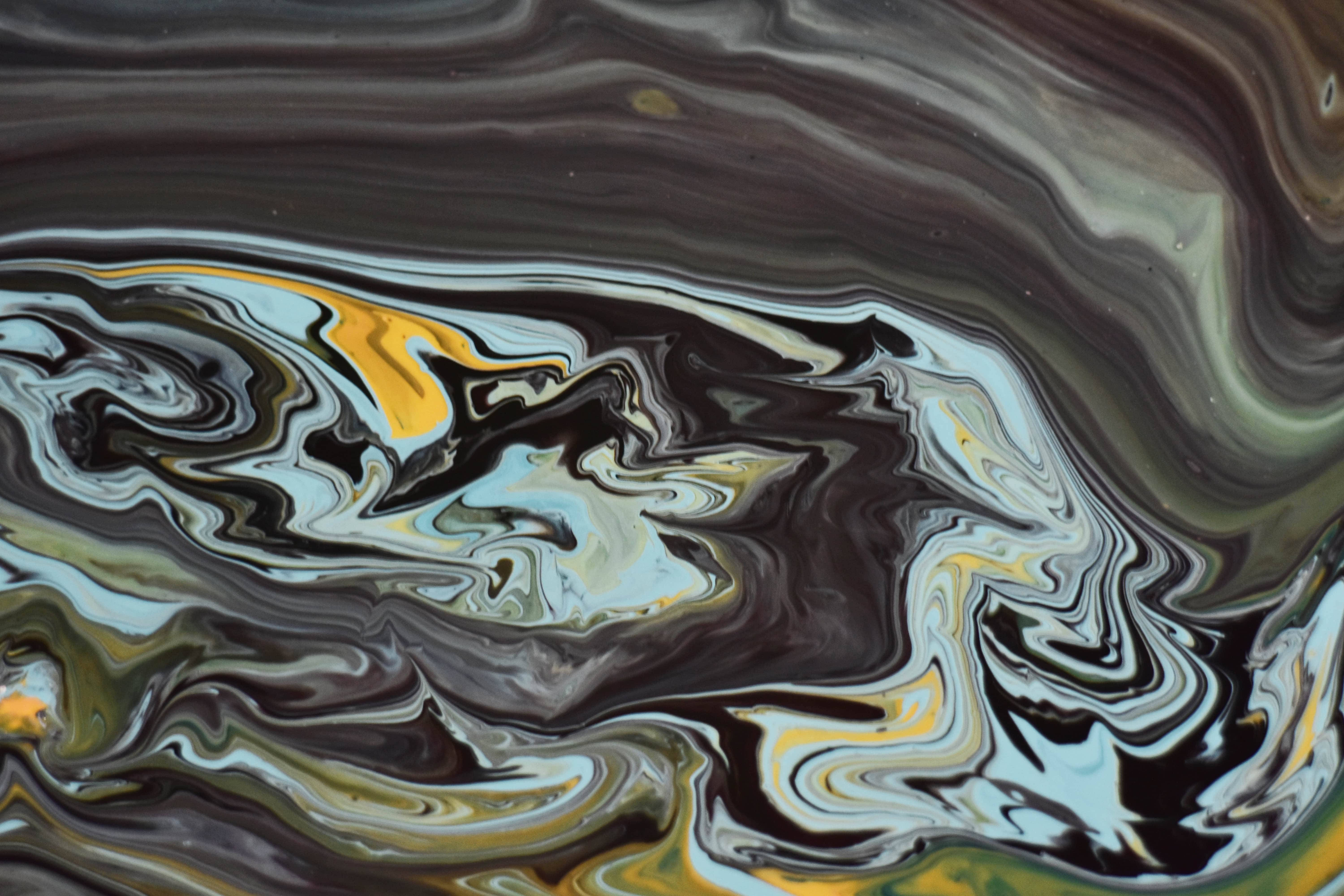 liquid pattern paints, dark brown black, gold, 5K Desktop Wallpaper