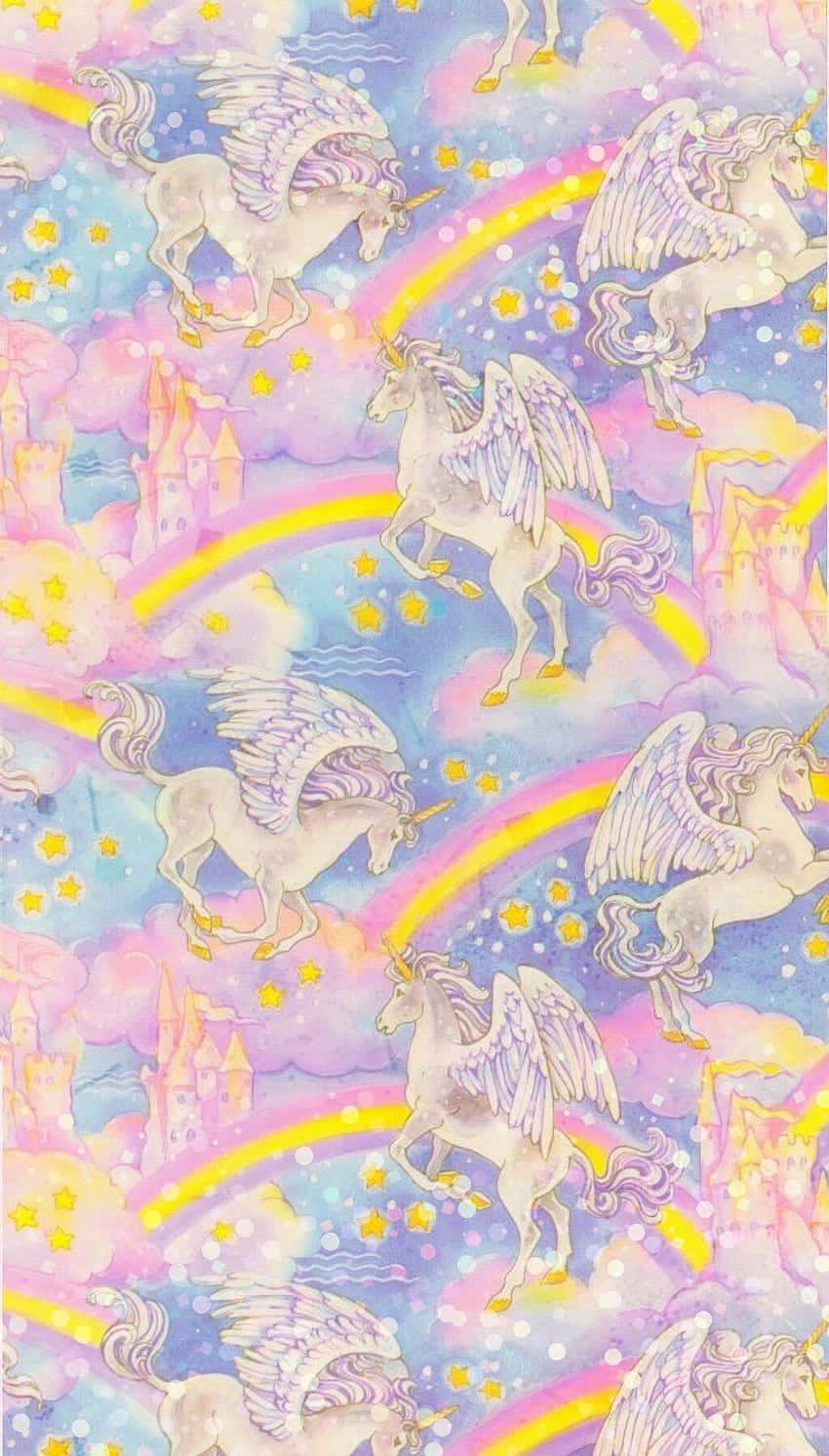 Lisa Frank Unicorn, magical unicorns, pastel skies, HD Phone Wallpaper